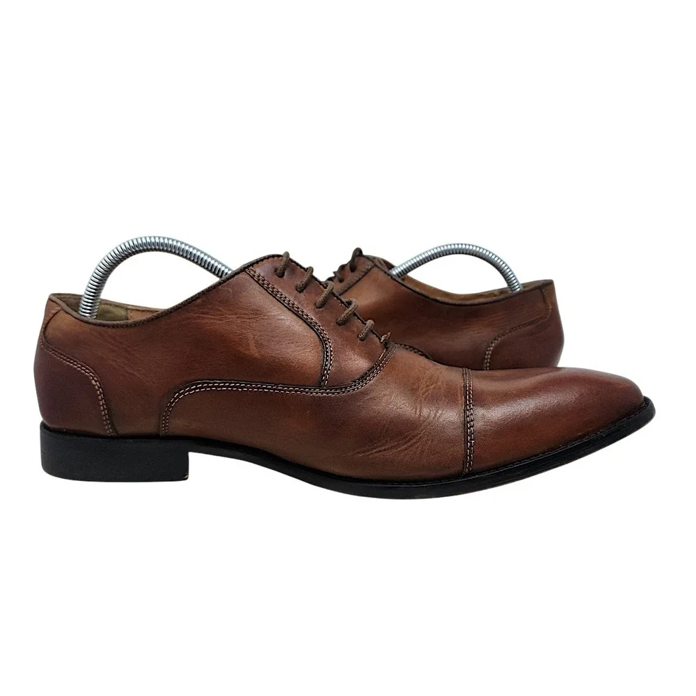 Steve Madden Oxford Shoes 13 Men Cognac Leather Cap Toe P-Quins Dress Business